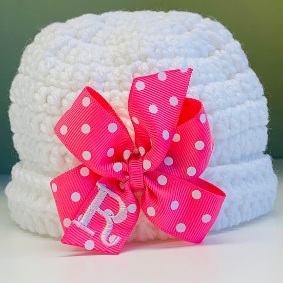 Any initial Monogram Initial Baby Girls Bow Hat - Picture 6 of 6